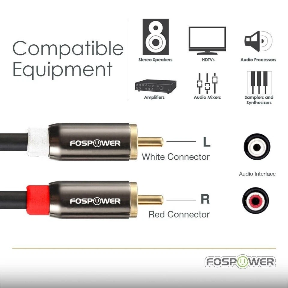 FosPower 2x 3FT Dual Layer 2 RCA to RCA L/R Male Stereo Audio Cable Cord Plug - Image 3 of 4