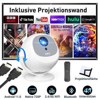 NEU Tragbar 4K Beamer HD 5G Android 12000L WiFi HDMI Projektor FHD LED Heimkino
