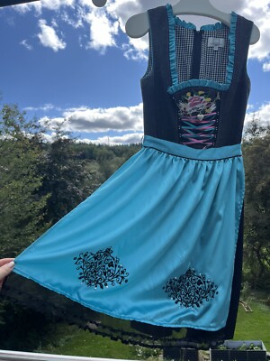 Spieth & Wensky Dirndl Gr. 34 Jeans schwarz türkis Oktoberfest Wiesn Tracht 