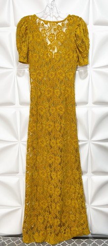 Shabby Chic Sz XS Mustard Yellow Gold Chenille Velvet Lace Maxi Dress NWT NEW - Picture 7 of 20