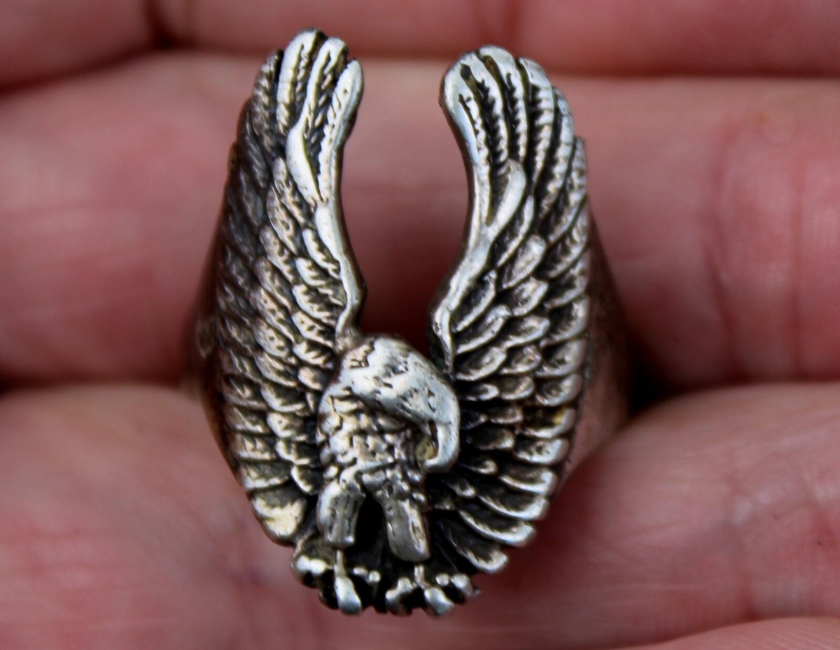 Beautiful Old Hefty Handmade Sterling Silver EAGLE Ring