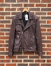 All Saints Mens CONROY Leather Biker Jacket Brown Red Bomber LARGE A330