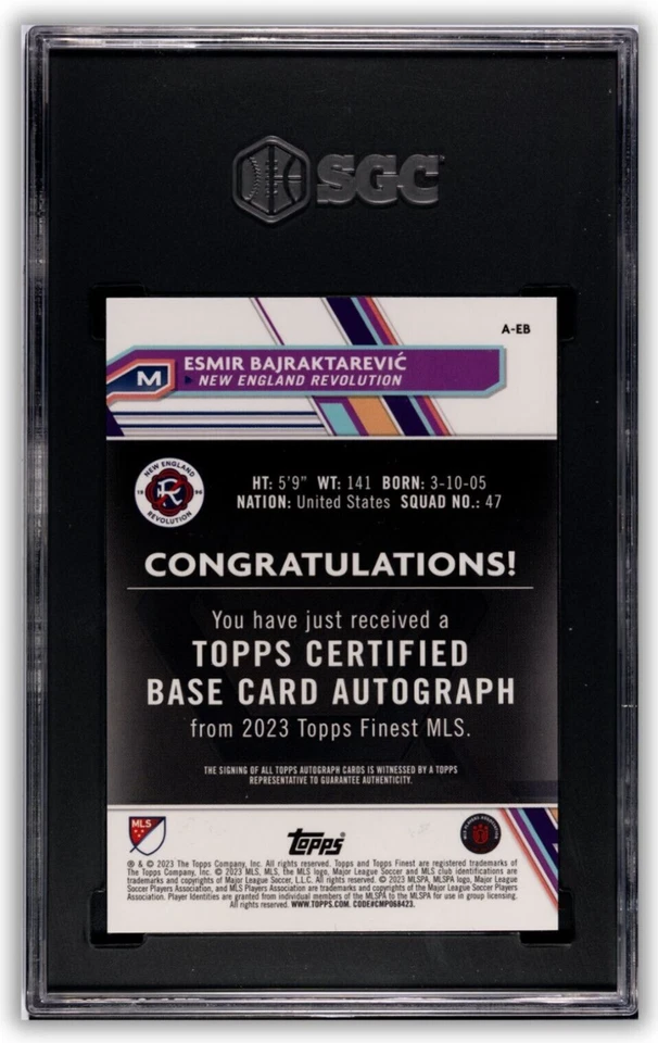 Esmir Bajraktarevic 2023 Topps Finest MLS Aqua Refractor Auto RC A-EB /75 - Image 2 of 2