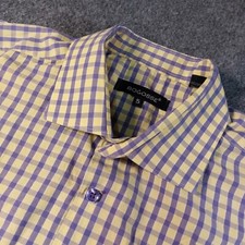 Bogosse Shirt Men's Large Size 5 Yellow Purple Check Button Cuff Contrast LS