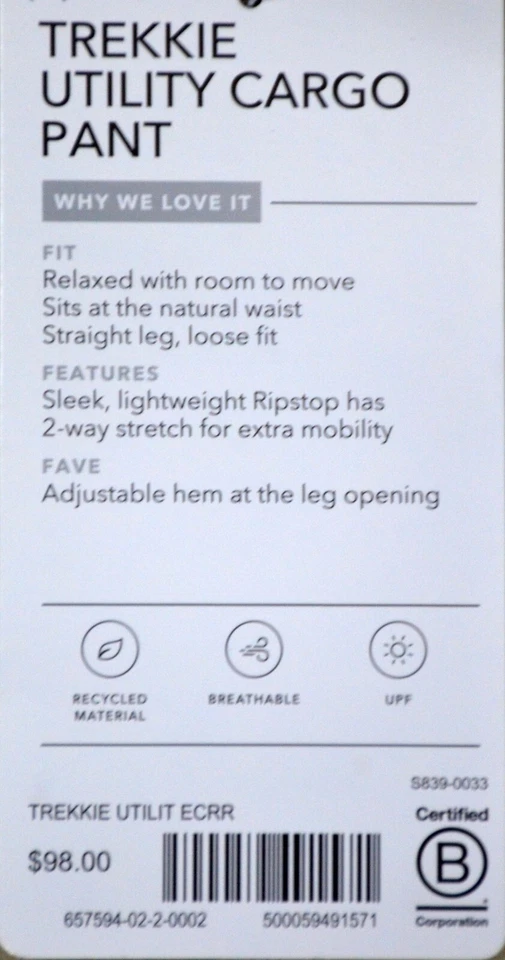 NWT MSRV $98 26 Plus Size Ecru Athleta Trekkie Utility Cargo Hiking Pant #657594 - Image 2 of 4