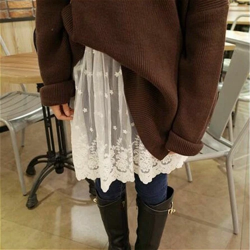 Damen Spitze Schier Rock Blumenmuster Bestickt Gummibund Netz Unterrock - Bild 8 von 17