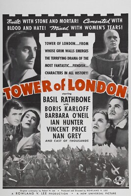 1939 Tower Of London Movie Poster 11X17 Boris Karloff Basil Rathbone  