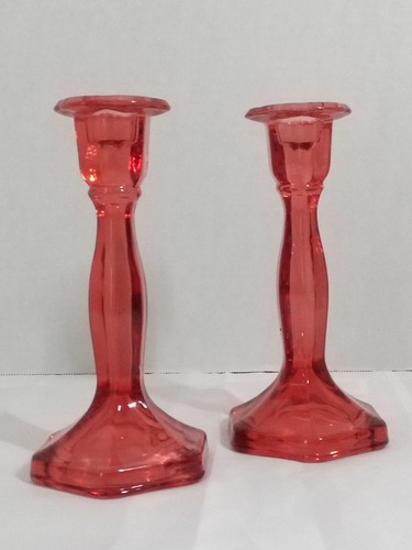 Vintage Pair of Fenton RUBY RED 7.5" Tall Glass Candlesticks Holders - Picture 7 of 12