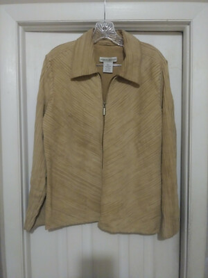 Bamboo Trader's Women's Tan Leather Collared Zip-Up Long Sleeve Jacket SZ Large