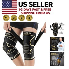 Copper Knee Compression Sleeves with Strap Knee Support for Pain Relief 2 Pack L