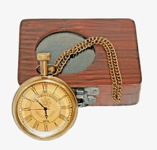 Antique Victorian Brass Pocket Watch   London Maritime 1876   with Wood Box