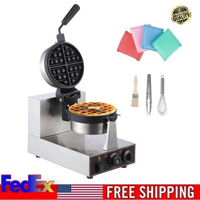 Belgian Waffle Baker Commercial Electric Rotating Waffle Maker w/ Nonstick Iron