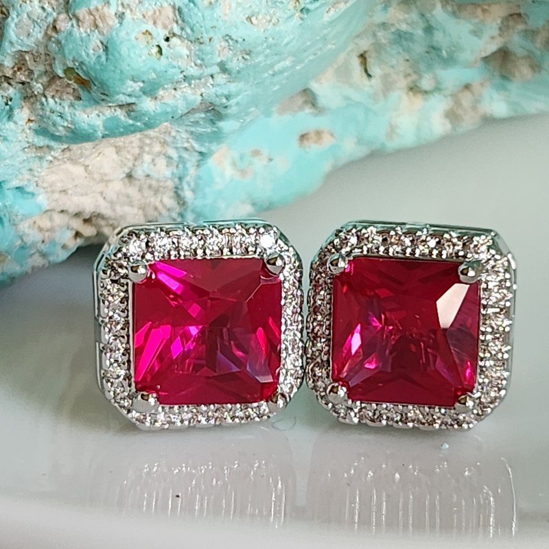 925 Sterling Silver Genuine 3.45CT Ruby Sapphire 10mm Earrings Gold-Plated