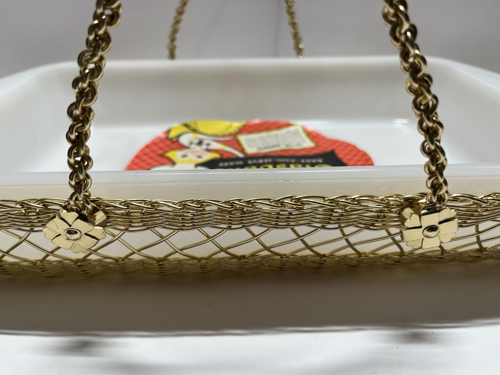 NOS NIB Glas Bake Heirloom Milk Glass 2 1/2 Qt Utility Dish w/263A Basket—NICE!