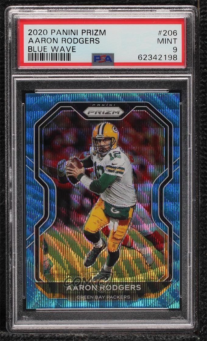 2020 Panini Prizm Blue Wave Prizm 170/199 Aaron Rodgers #206 PSA 9 MINT w3d