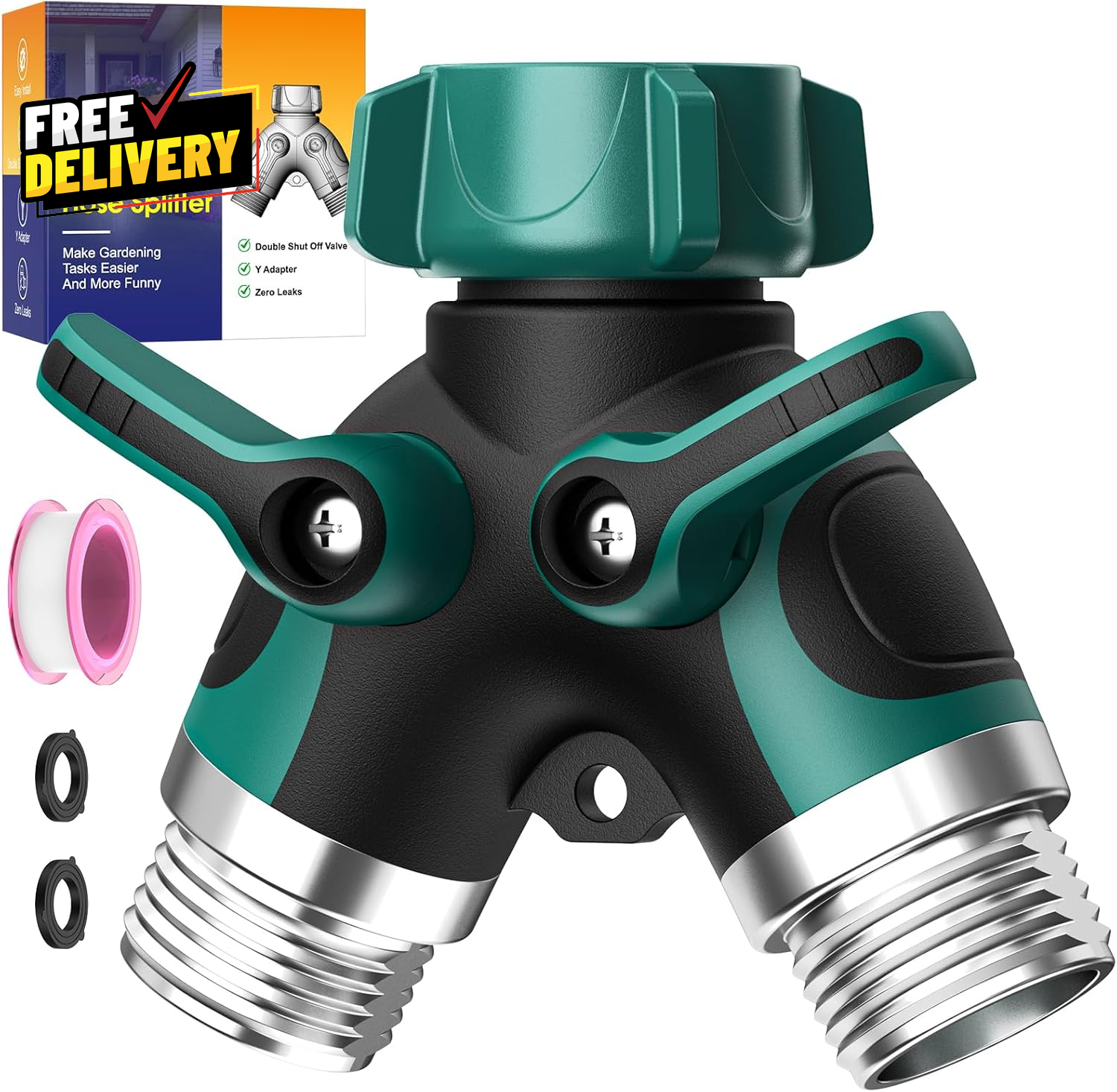 2Way Garden Hose Splitter with Shut off Valve Water Spigot Splitter for 3/4 Hose