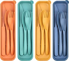 4 Sets Reusable Utensils Set with Case,Travel Utensils Cutlery Set Spoons and Fo