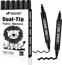Fabric Markers Permanent for Clothes, 6 Pack Black 1 Count (Pack of 6), 