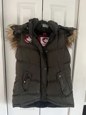 Canada Weather Gear Dark Olive  Puffer Vest with Fur Hood size M
