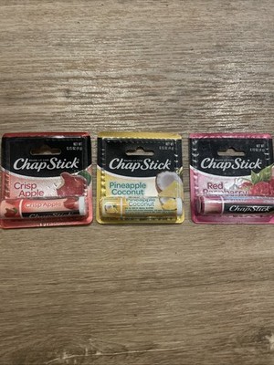 3 Piece Chapstick Assortment. Red Raspberry, Crisp, Apple, Pineapple Coconut.