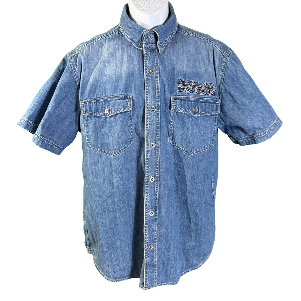 Harley-Davidson Denim Short Sleeve Casual Button-Down Shirts for