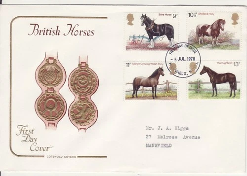 GB Stamps First Day Cover Horses, Shire, Pony, Race , brasses COTSWOLD 1978