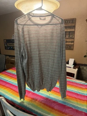 Brunello Cucinelli Mens Cashmere Silk Striped Sweater Sweatshirt Size 54 XL READ