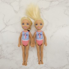 Lot of 2 Barbie Club Chelsea Beach Dolls Blonde Ponytail Molded Swimsuit 2016