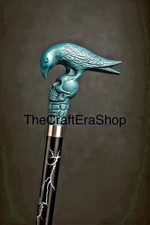 Raven Brass Handle Walking Cane: Gothic Steampunk Wooden Stick Brass Carved Cane