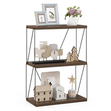 3-Tier Open-Back Bookshelf, Freestanding Display Rack, Metal Frame Storage Sh...
