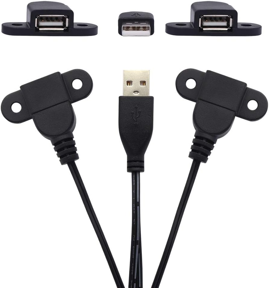 USB 2.0 Male to Dual Female Charging Extension Cable, Furniture Nightstand Sofa