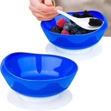 2Pack Spill Proof Scoop Bowl with Non-Skid Suction Base, Adaptive Self-Feeding D