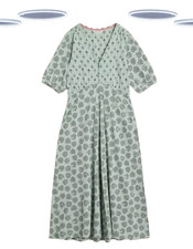 Ex White Stuff Women's Midi Dress - Migan  Tile Print Short Sleeve Jersey Mint