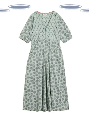 Ex White Stuff Women's Midi Dress - Migan  Tile Print Short Sleeve Jersey Mint
