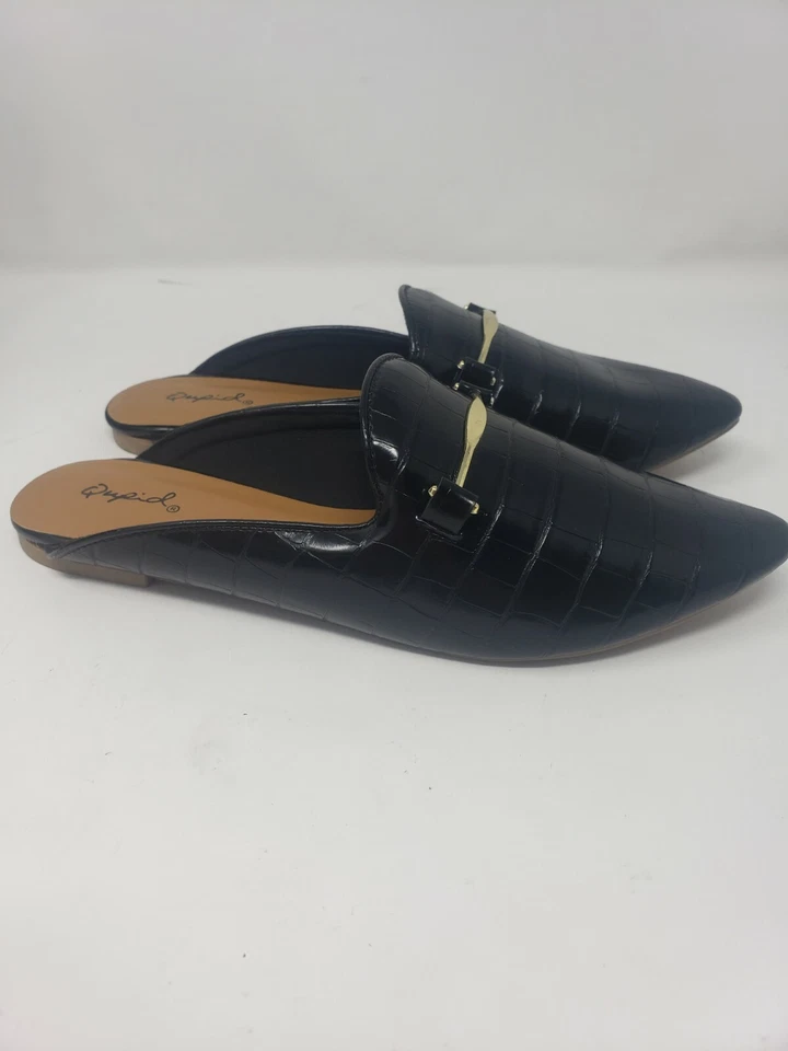 Mulas de piel de cocodrilo Qupid de cuero sintético negro estilo: remolino 187X talla: 8 nuevas en caja Foto 3 de 4