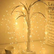 Battery Powered USB LED Fairy Willow Tree Light Copper Wire Home Room Lamp Decor