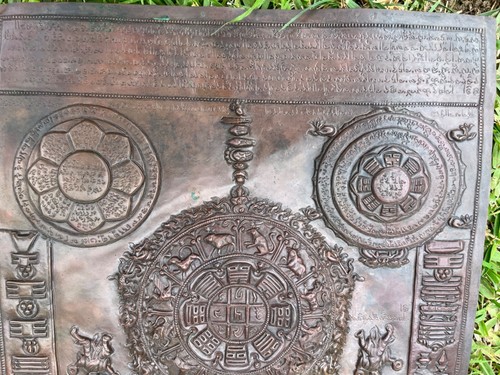 "Antigua placa de mandala budista de cobre tibetano de 8"" x 6,5""" - Imagen 6 de 14