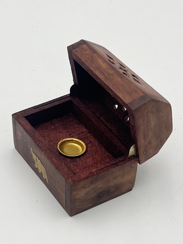 Wooden Incense Coffin Incense Cone Burner Box Small Size - Elephant Designs - Picture 2 of 2
