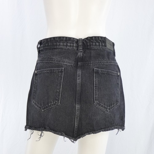 Zara Trafaluc Mini Skirt Jean Black Denimwear Asymmetric Raw Hem Pockets Size M - Picture 7 of 15