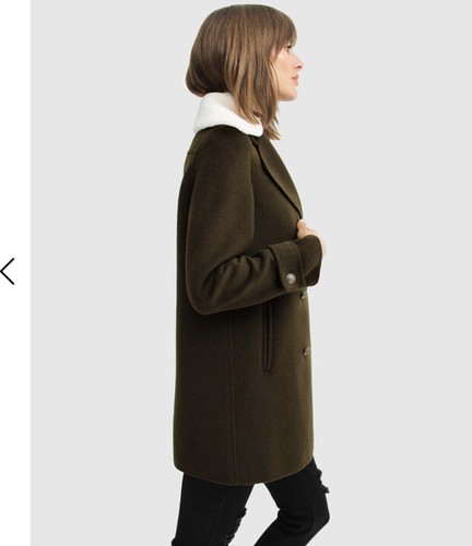 BELLE AND BLOOM Liberty Faux Shearling Collar Wool Blend Coat Green Size Large - Picture 6 of 7