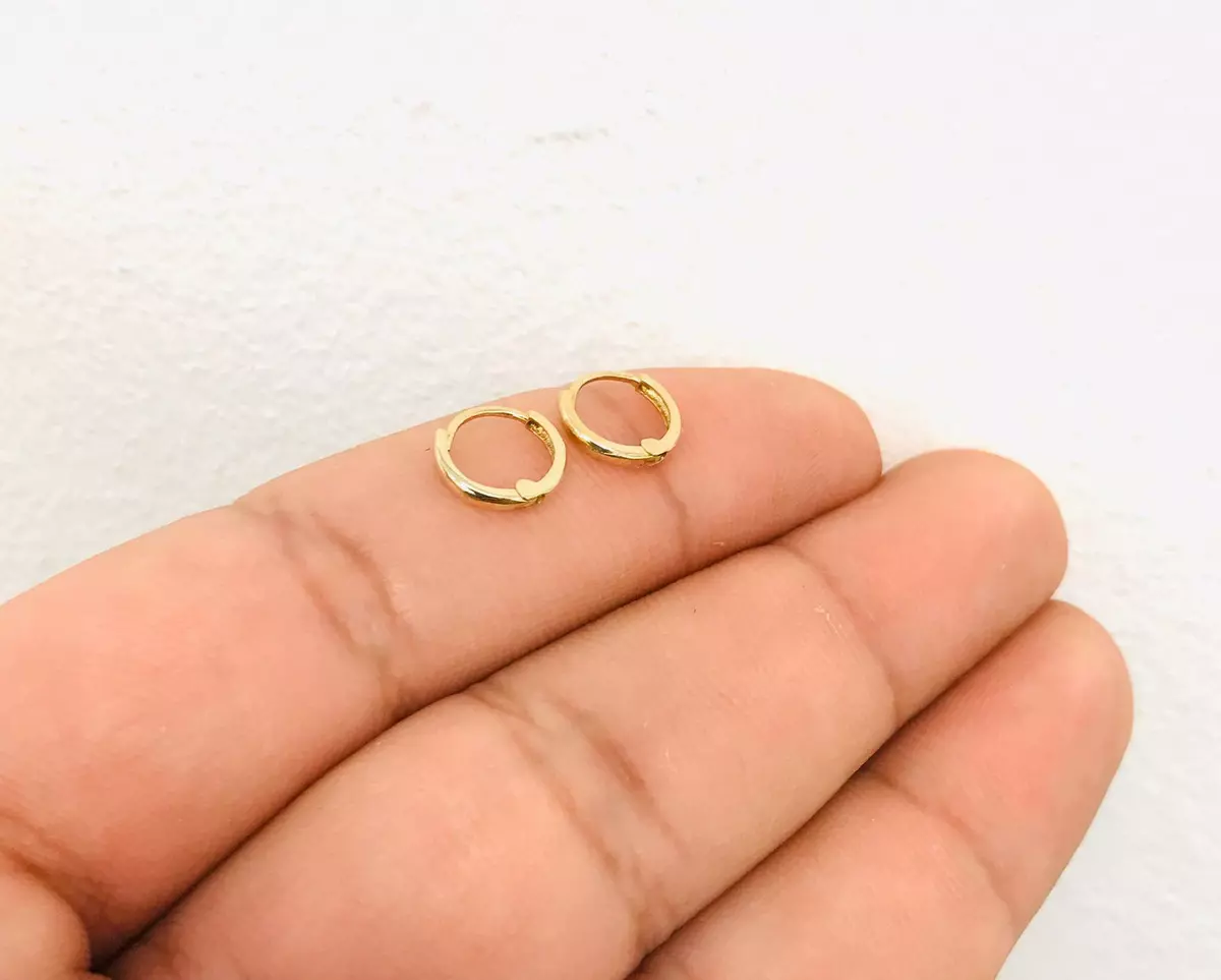 14K Real Gold Dainty Huggies Earrings Women Men 8.5x9.1mm Huggies