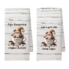 Coffee Gnomes Bar Decor Kitchen Towels Set of 2 Coffee Lover Gifts for Women ...