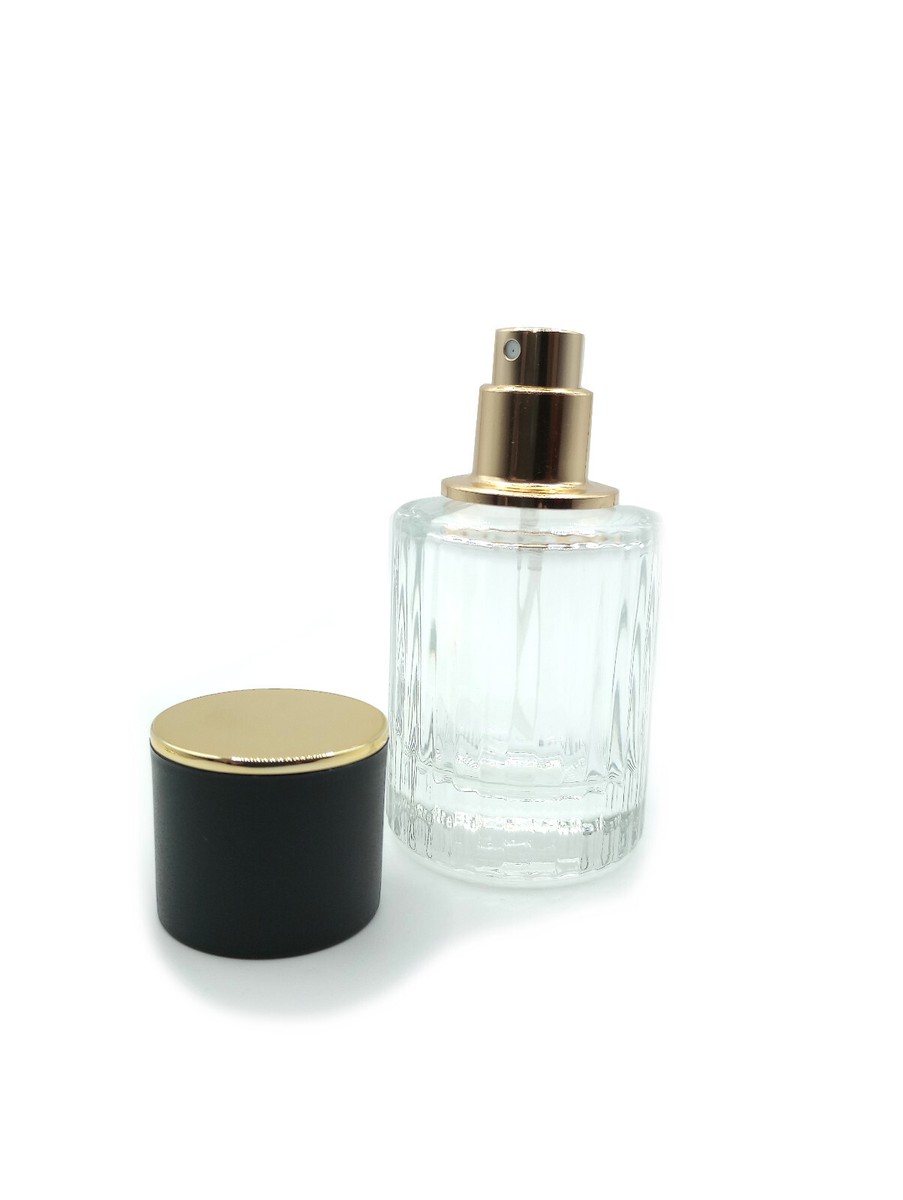 50 Ml Parfümflasche Aus Glas – Vertikale Streifen, Weiß/gold, Mit Sprühkopf