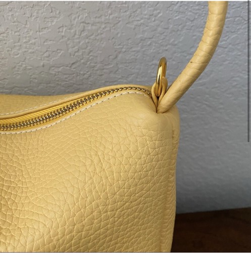 Real Leather | Retro 90s Yellow Pebbled Shoulder Bag Chic Under Arm Satchel - Picture 2 of 10