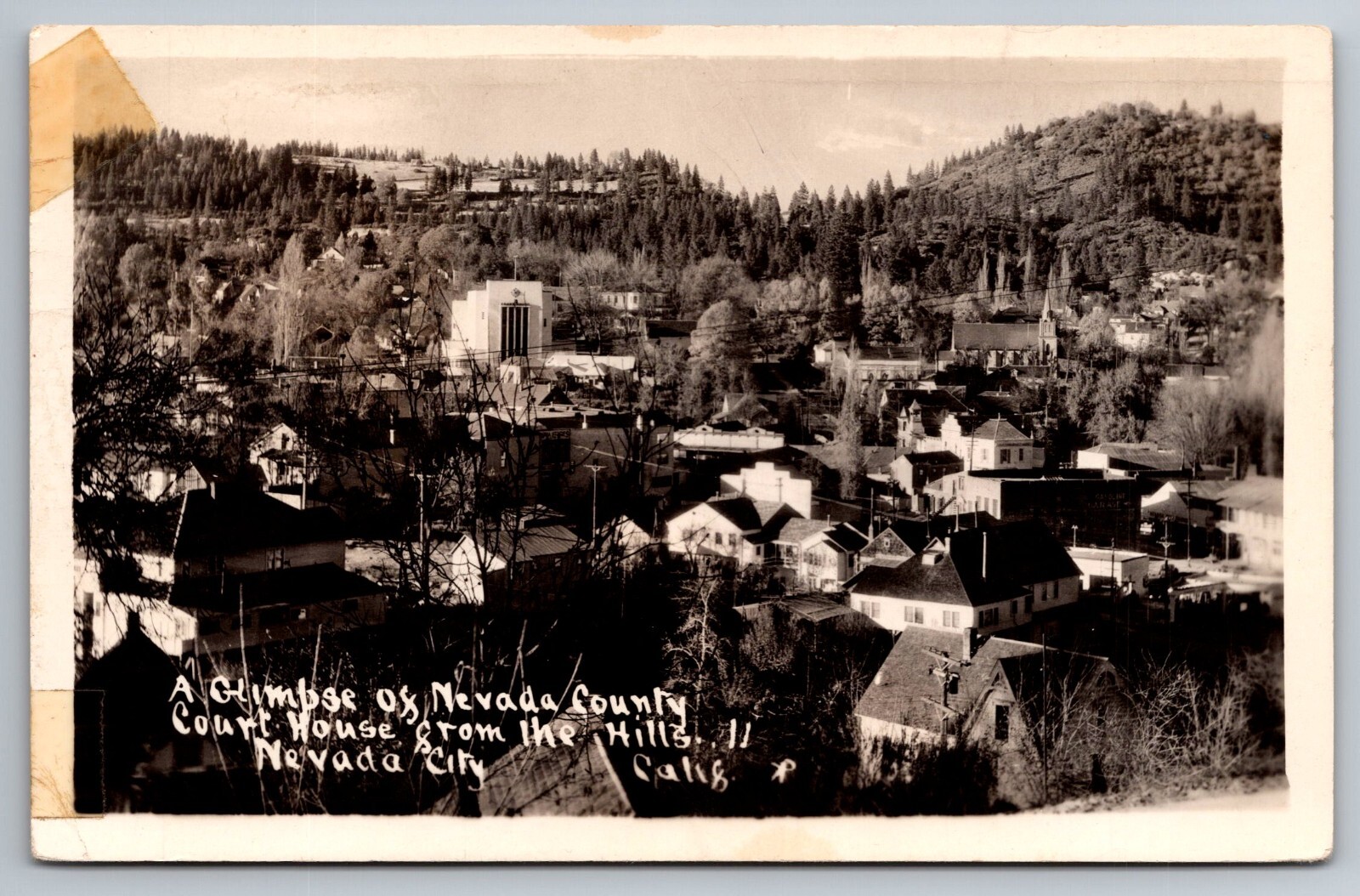 Rppc Nevada City California Courthouse, Church, Houses C1942 Real Photo Postcard