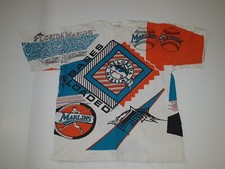 Vintage MLB Florida Marlins Bases Loaded All-Over Print Shirt 1990s RARE
