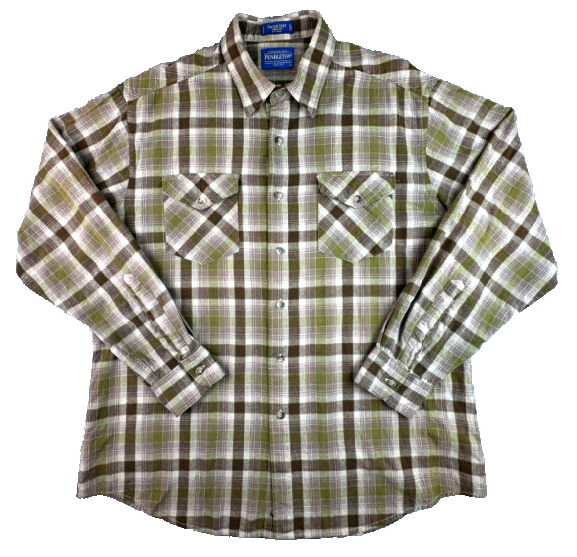 Pendleton Tracker Button Shirt Large Green Brown … - image 1
