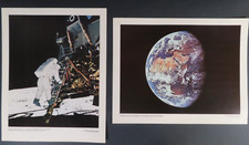 2 Rare Vintage Official Apollo 11 NASA Lithographs Aldren Earth 11" x 14"