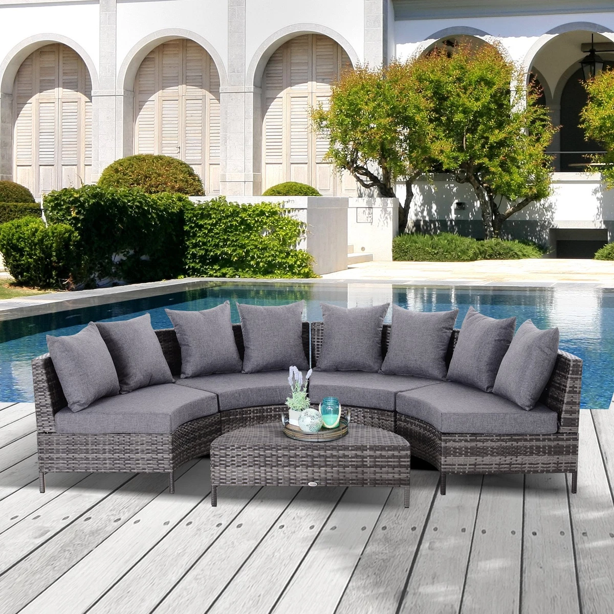 Half moon sale rattan garden sofa