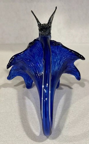 Handblown Blue Glass Lily Flower with Hummingbird - Picture 3 of 12